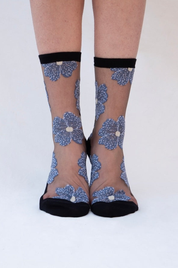 Transparent Floral Gift Socks Blue - Love Classic