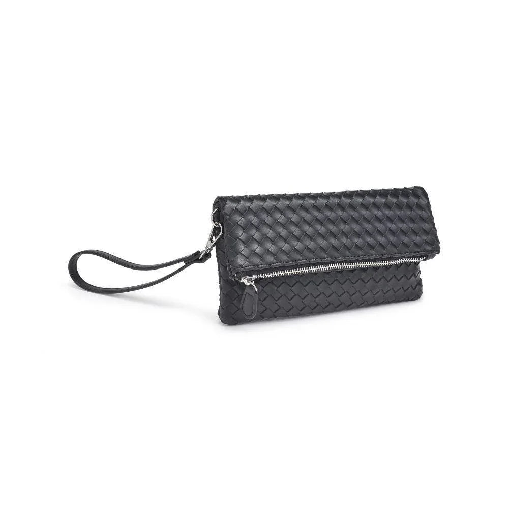 Black woven leather wristlet clutch with zipper, Love Classic high quality style