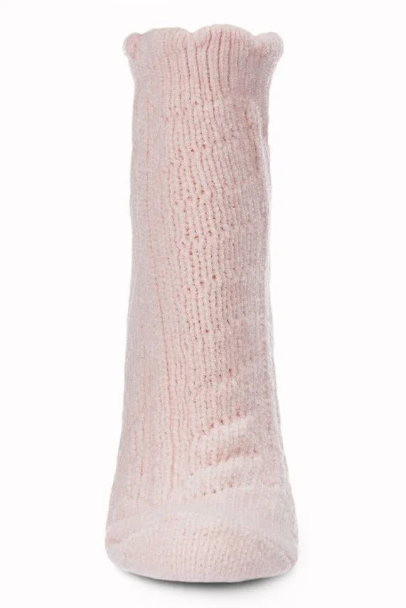 Soft pink knit sock with scalloped top, Love Classic high quality cozy style