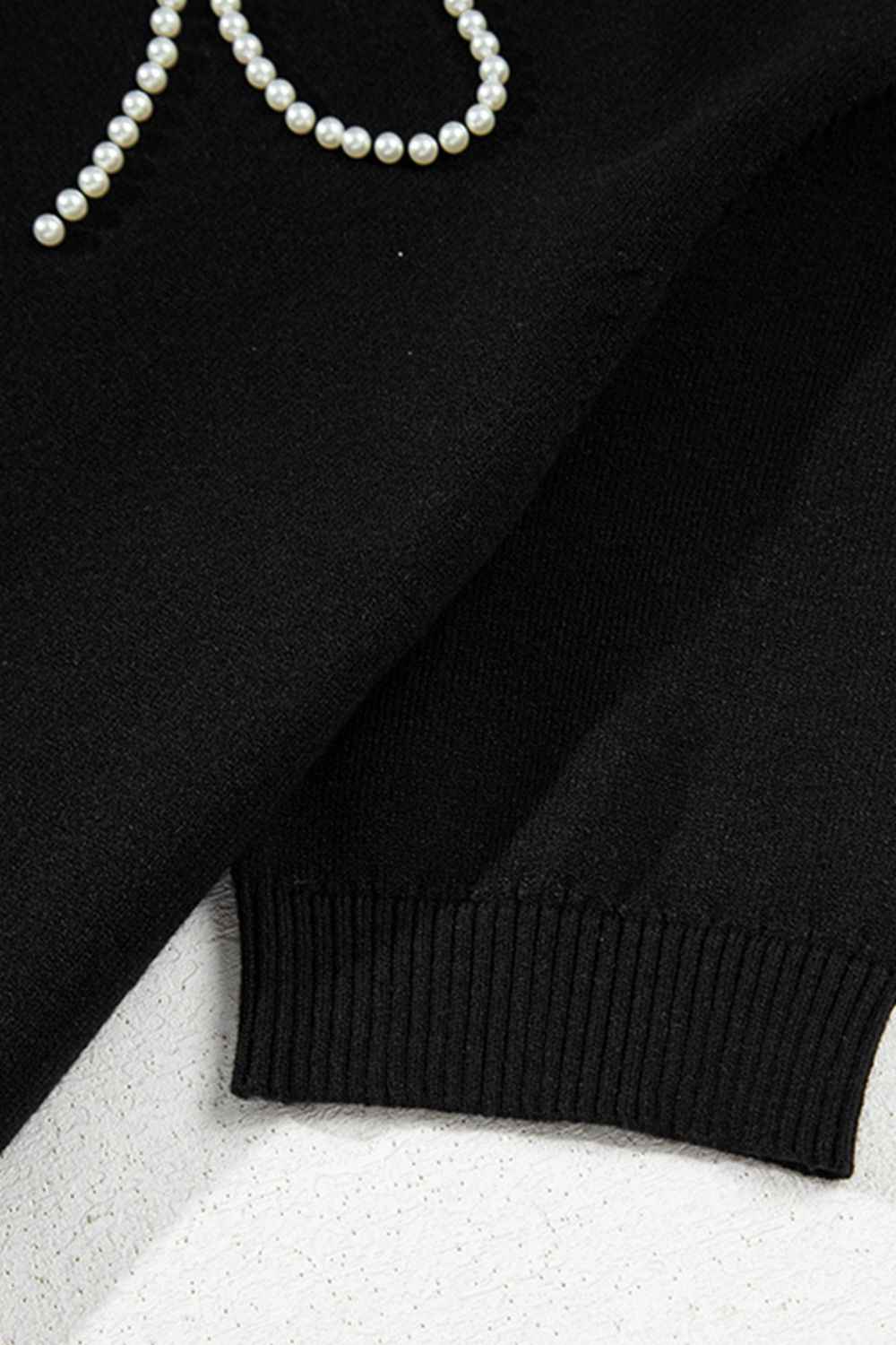 Pearl Bow Necklace Knit Top