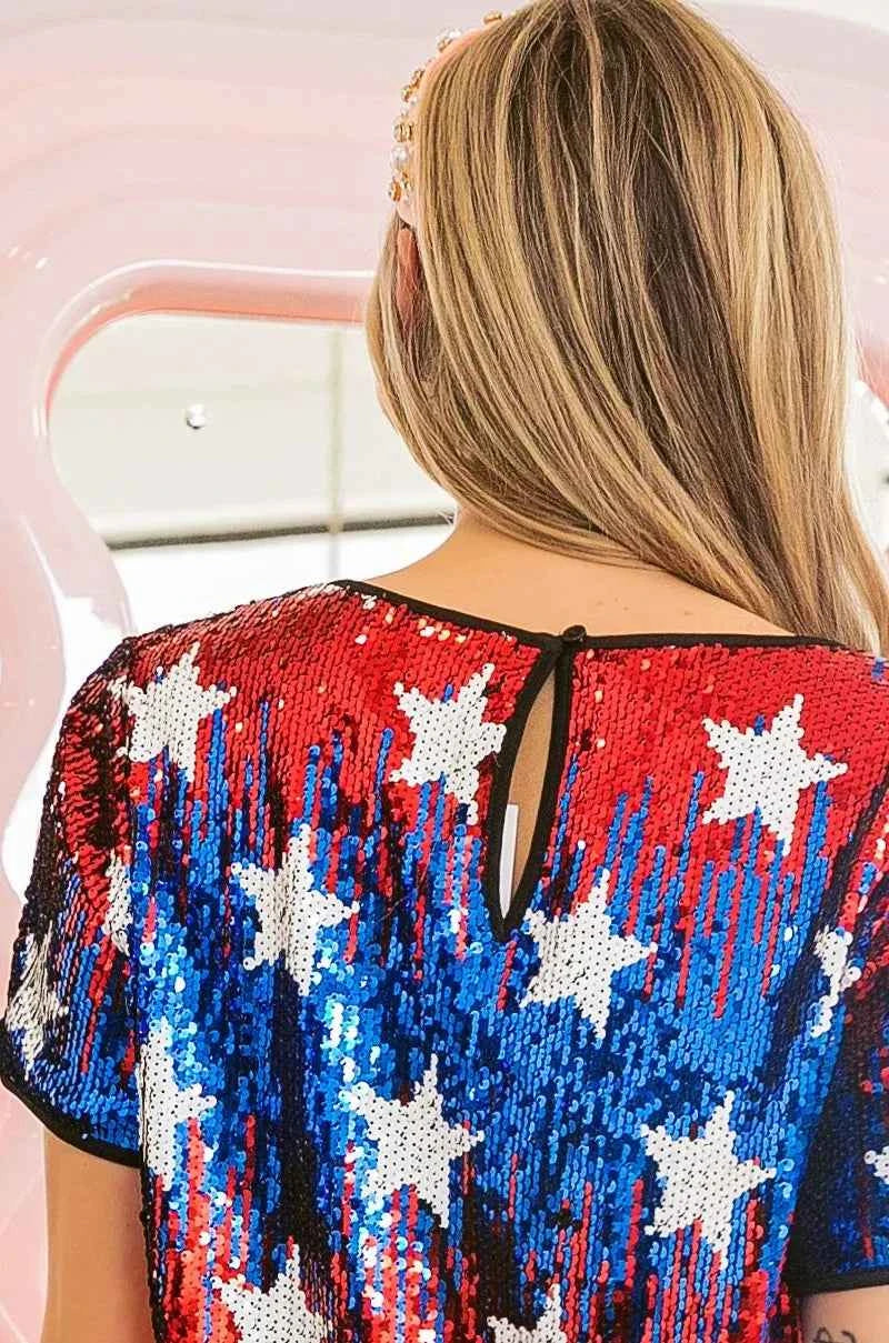 American Theme Star Pattern Sequin Top