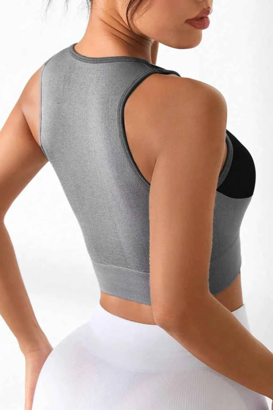 Color Block Round Neck Active Tank