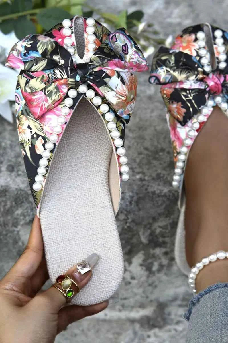 Pearl Bow Open Toe Sandals