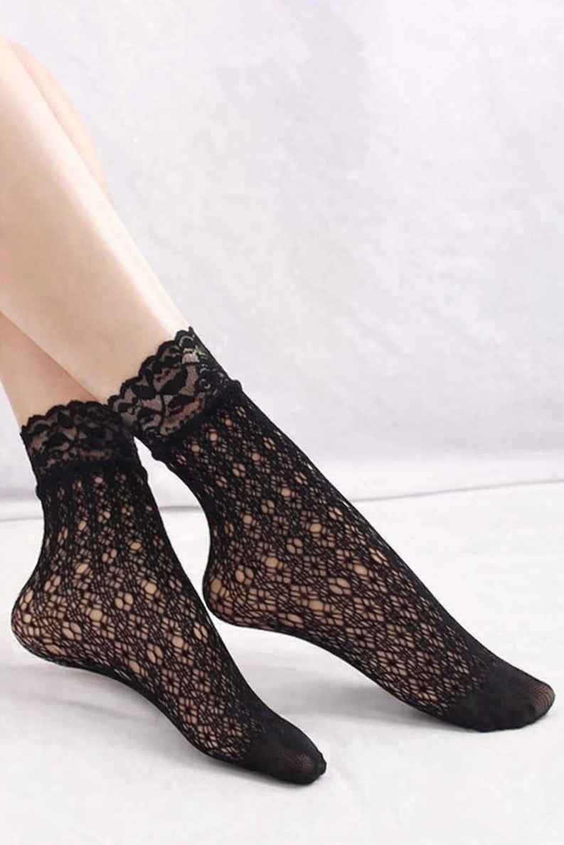 3-Pack Rose Star Net Lace Fishnet Socks
