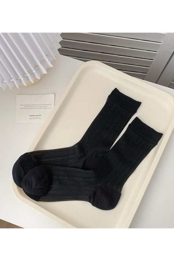 Rufia - Candy Color Sheer Crew Socks Black