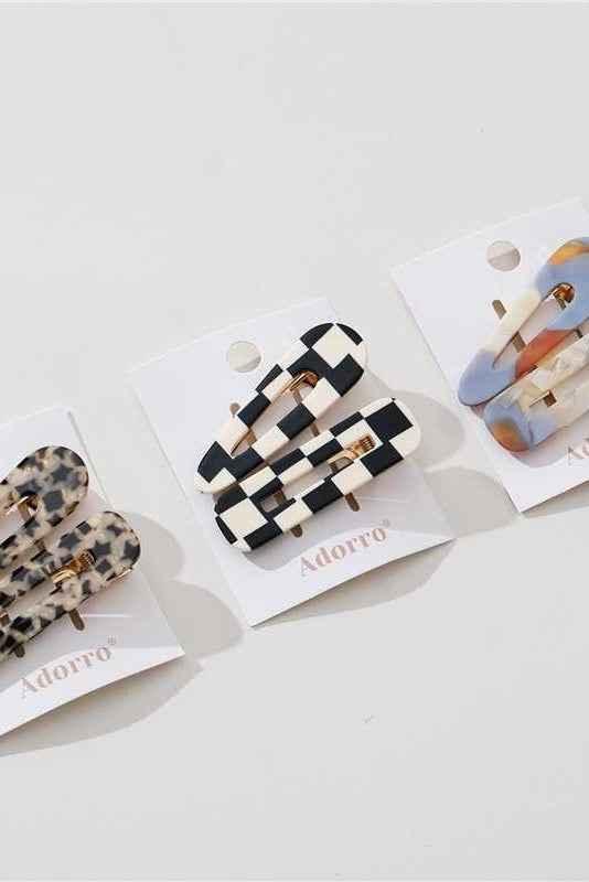 Gemma | Printed Barrette Hair Clip, Set of 2 - Love Classic 2