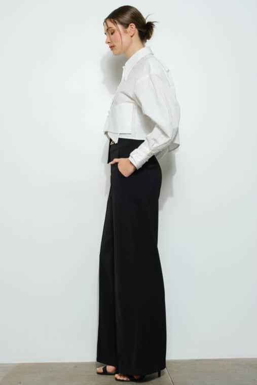 Bow Ribbon Cropped Button Up Shirt