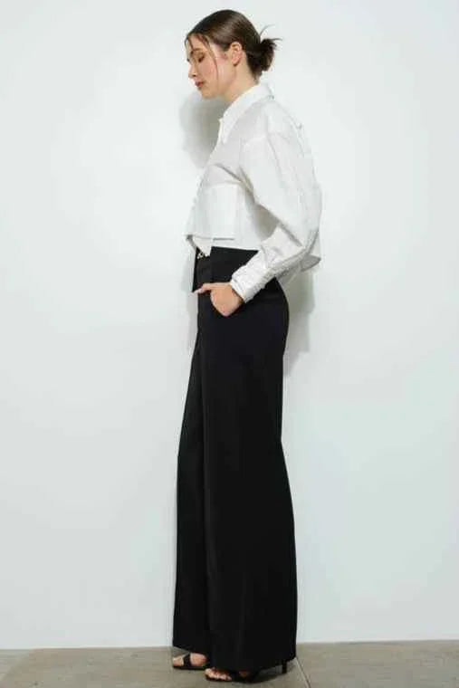 Bow Ribbon Cropped Button Up Shirt