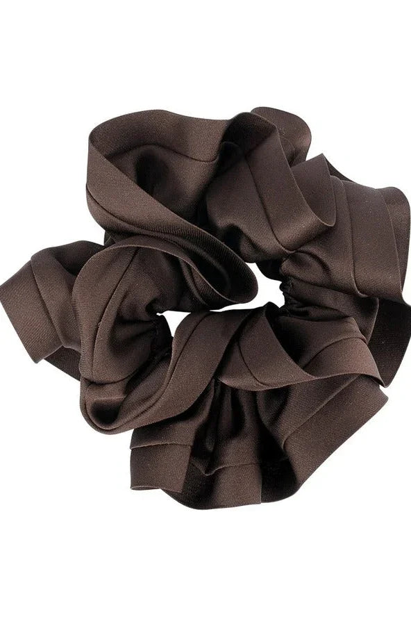 Brown fabric scrunchie hair accessory from Love Classic, high quality style on white background.