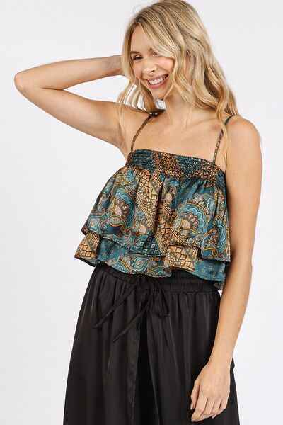 Paisley Satin Ruffle Crop Cami
