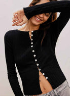 Ribbed Button Up Long Sleeve Top