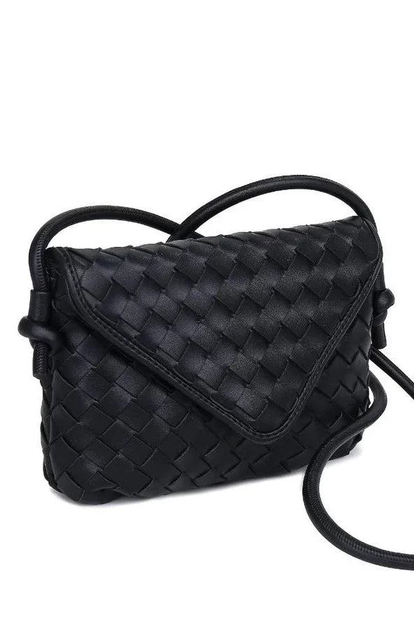 Black woven crossbody bag with flap and strap, high quality Love Classic style