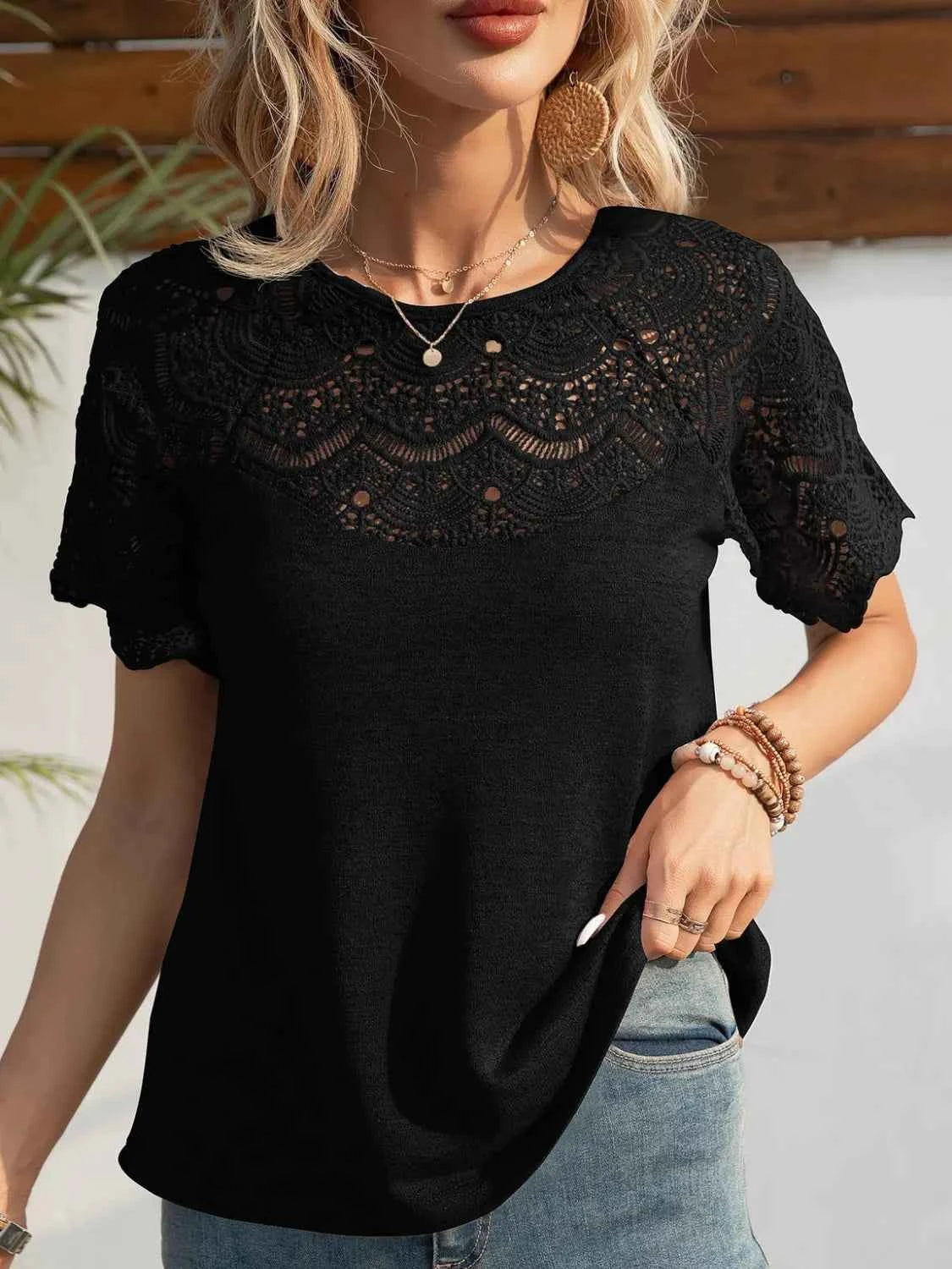 Short Sleeve Crochet Top