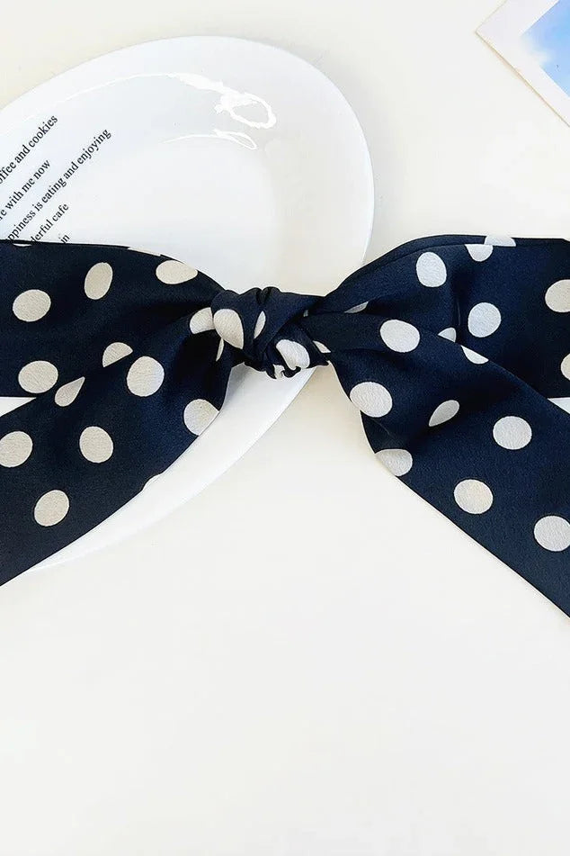 Navy Blue Polka Dot Ribbon Bow French Barrette Clip