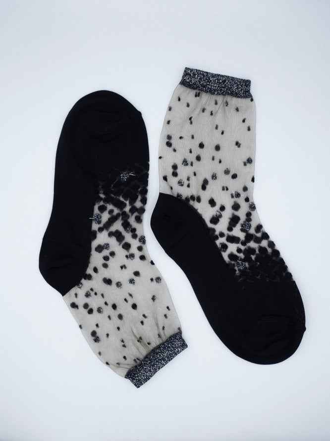 Transparent Socks with Silver Polka Dots