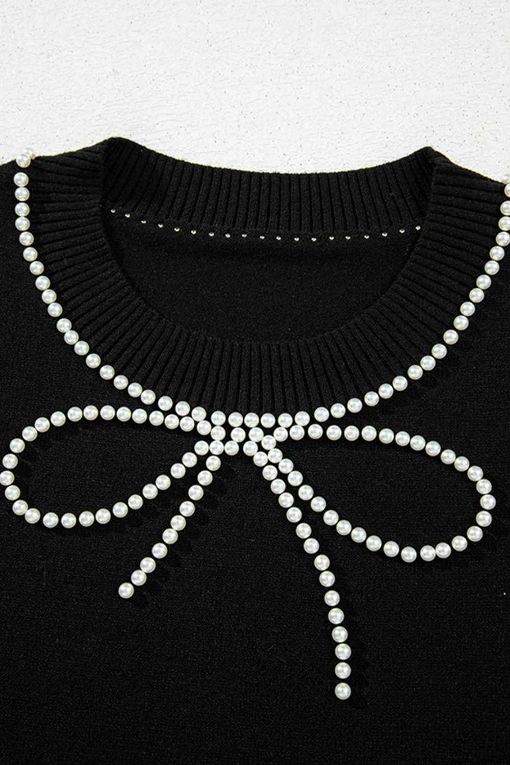 Pearl Bow Necklace Knit Top