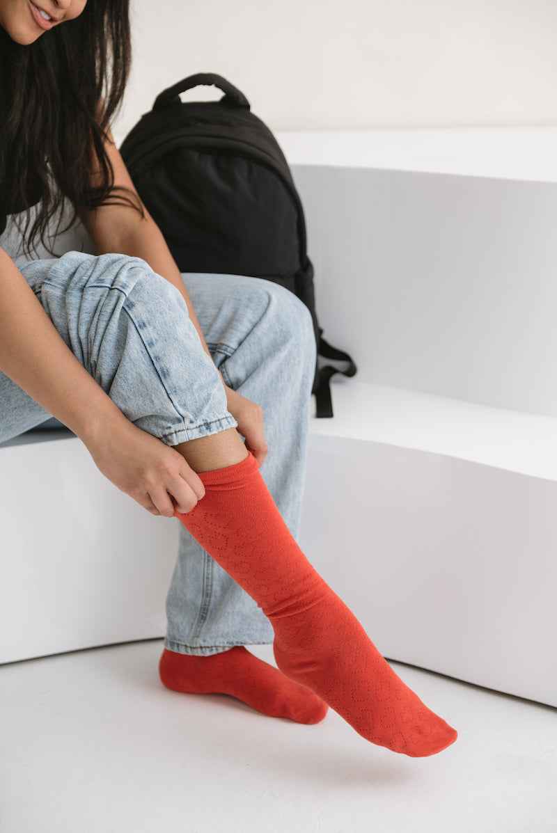 Heart Pointelle Knee High Socks Burnt Sienna