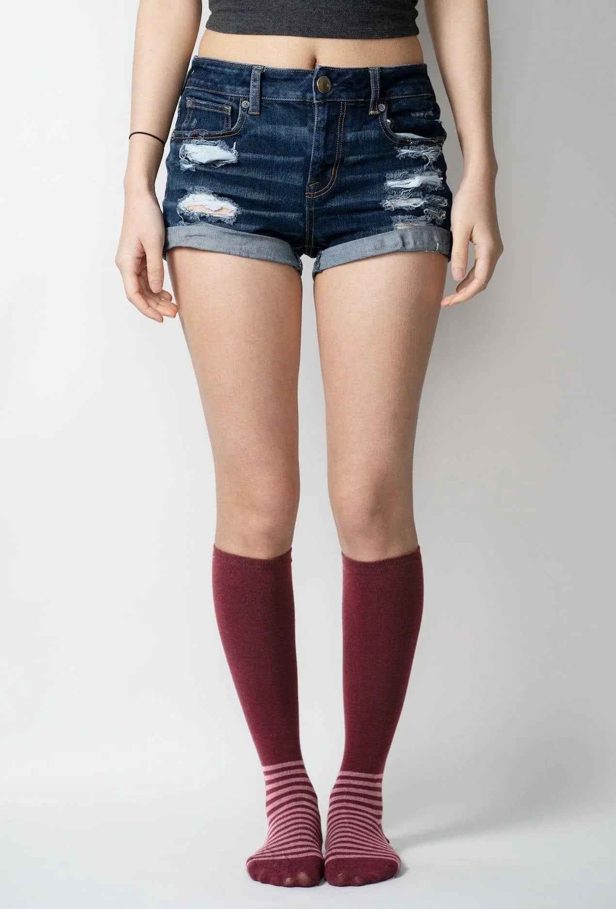 Maroon Striped Knee High Socks