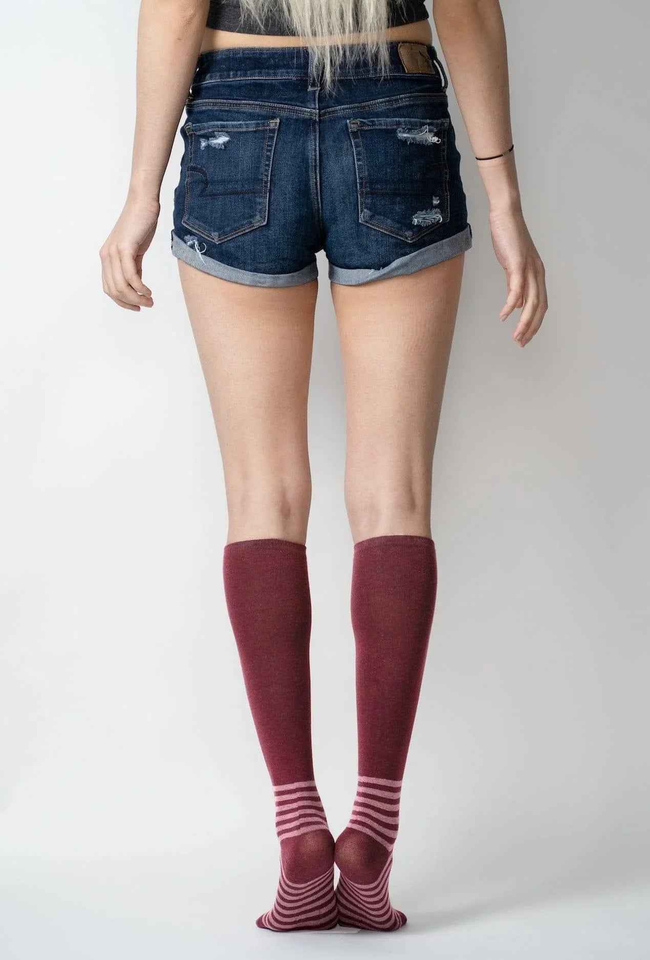 Maroon Striped Knee High Socks