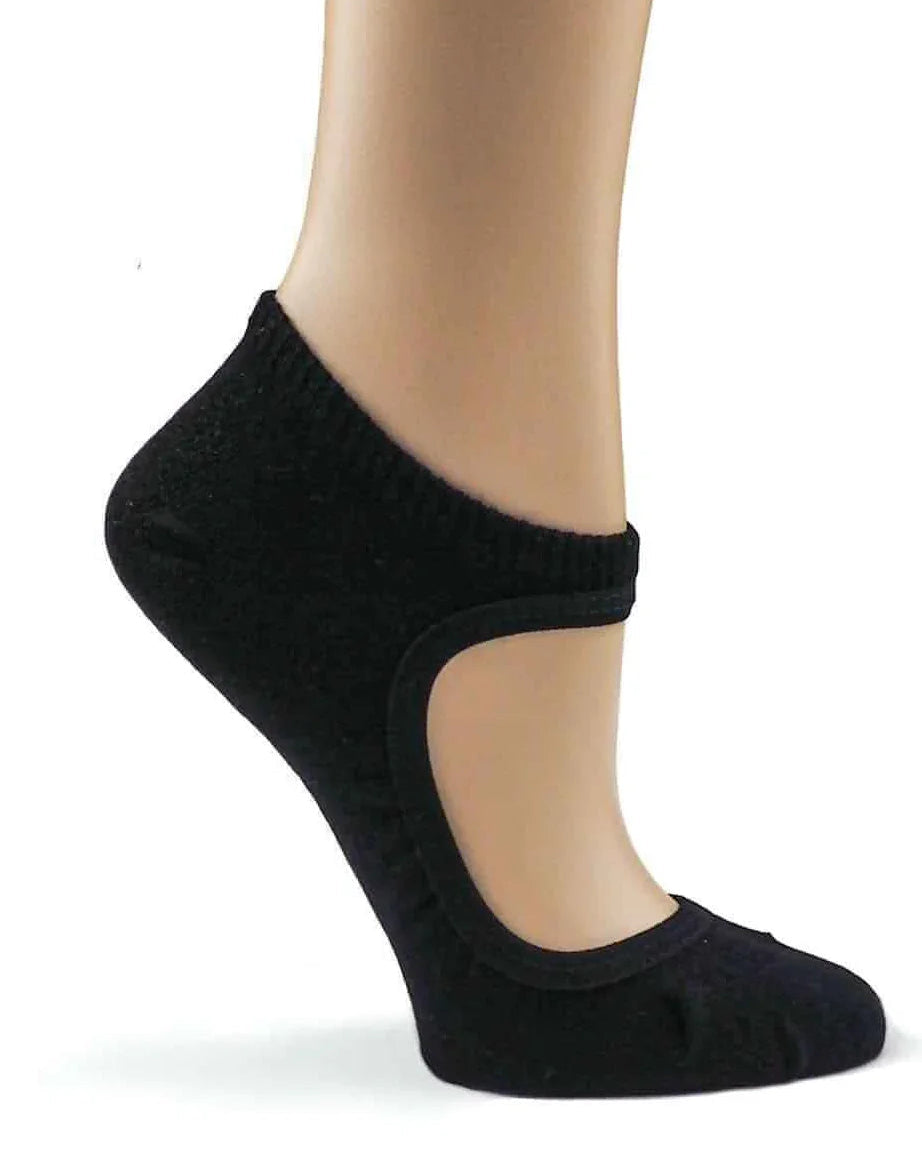 Black ballet-style no-show sock on mannequin foot, Love Classic high quality basics