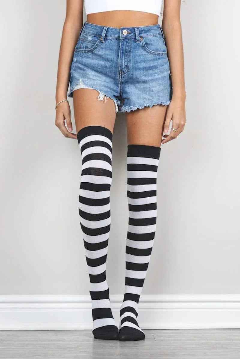 Striped Thigh High Socks