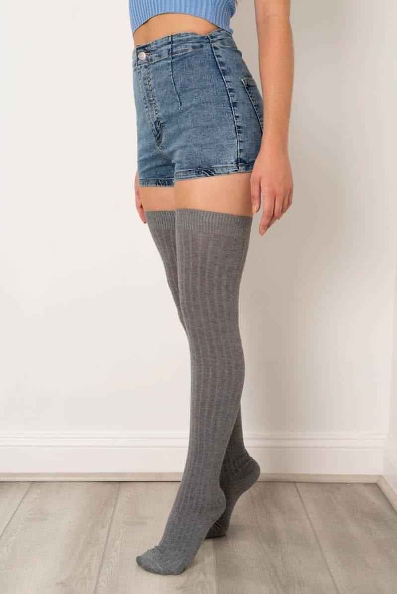 Bundled Ribbed Thigh High Socks