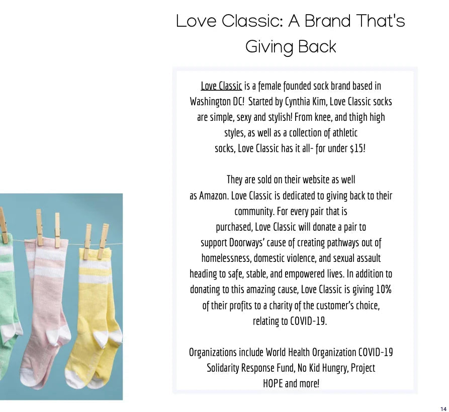 Pastel Love Classic socks on a clothesline, brand giving back, high-quality stylish socks
