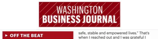 Washington Business Journal red banner with 'Off The Beat' article section