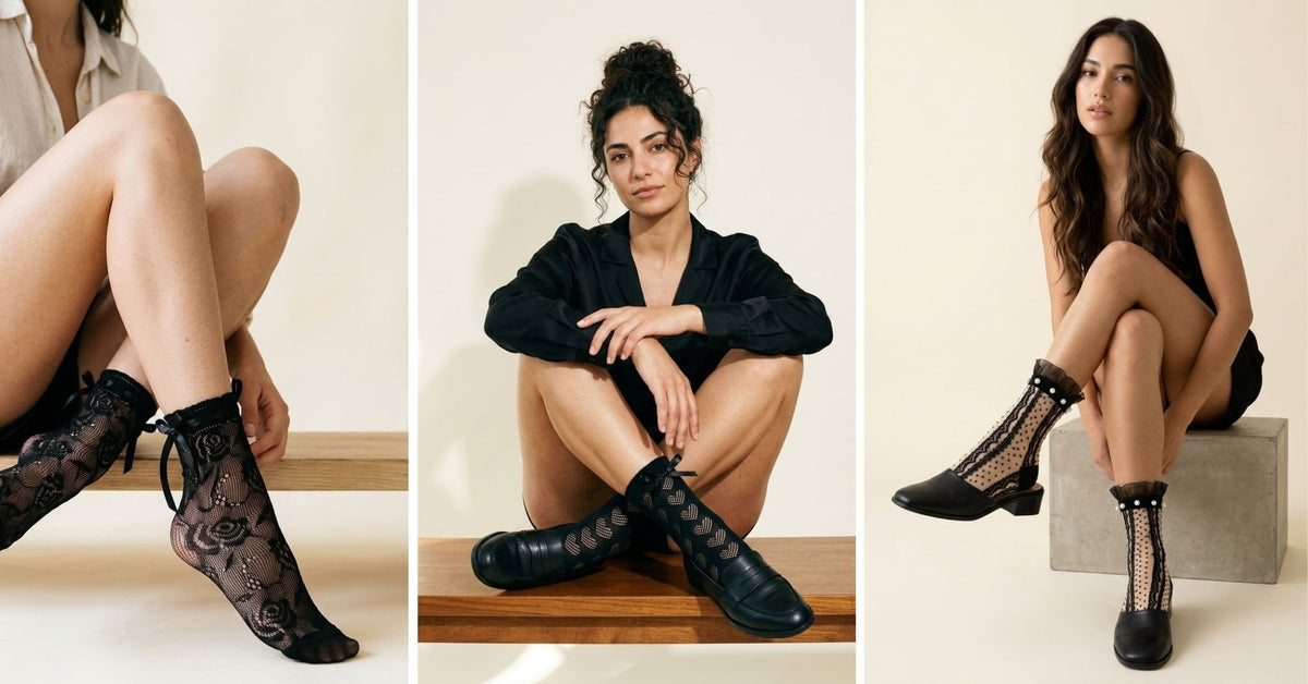 Lace and bow socks styled with black loafers