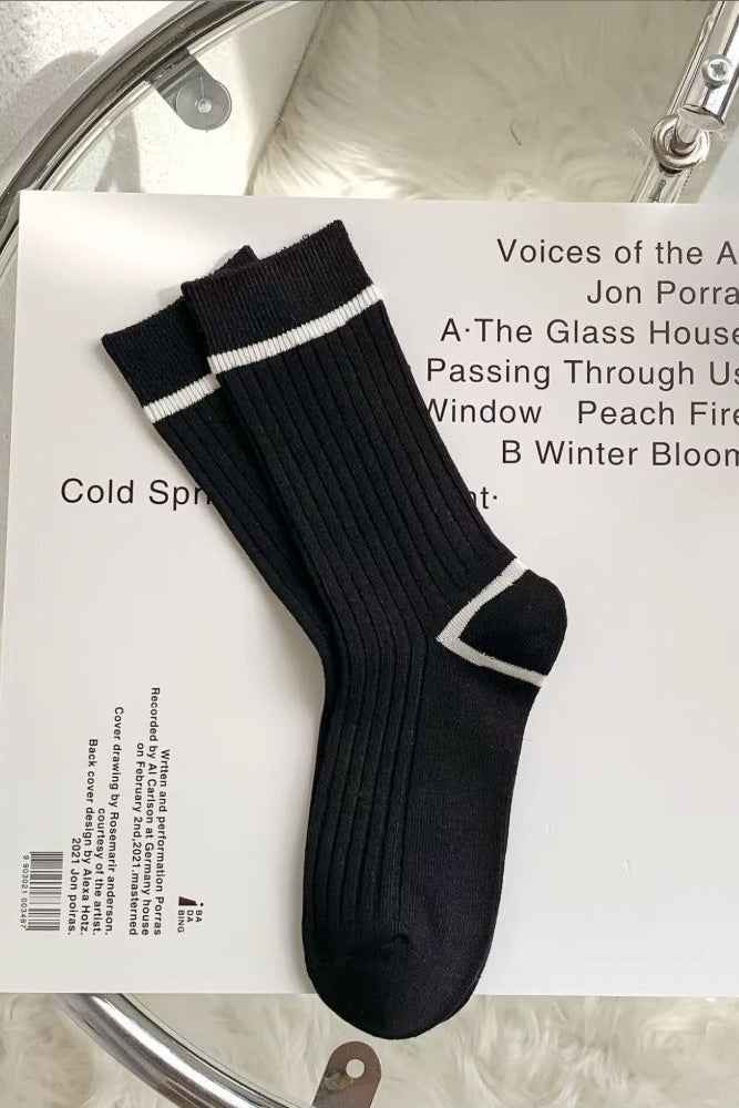 Classic Ribbed Crew Socks with Contrast Trim