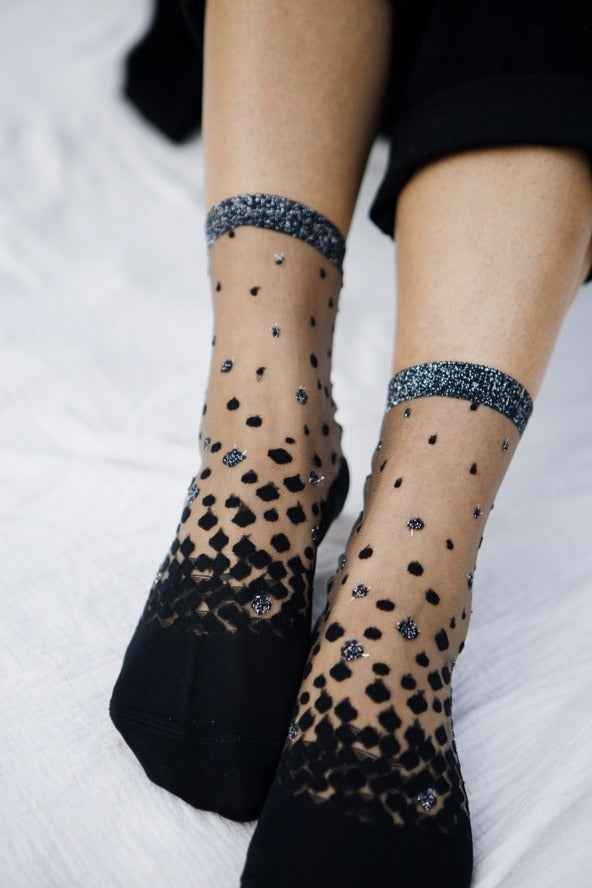 Transparent Socks with Silver Polka Dots