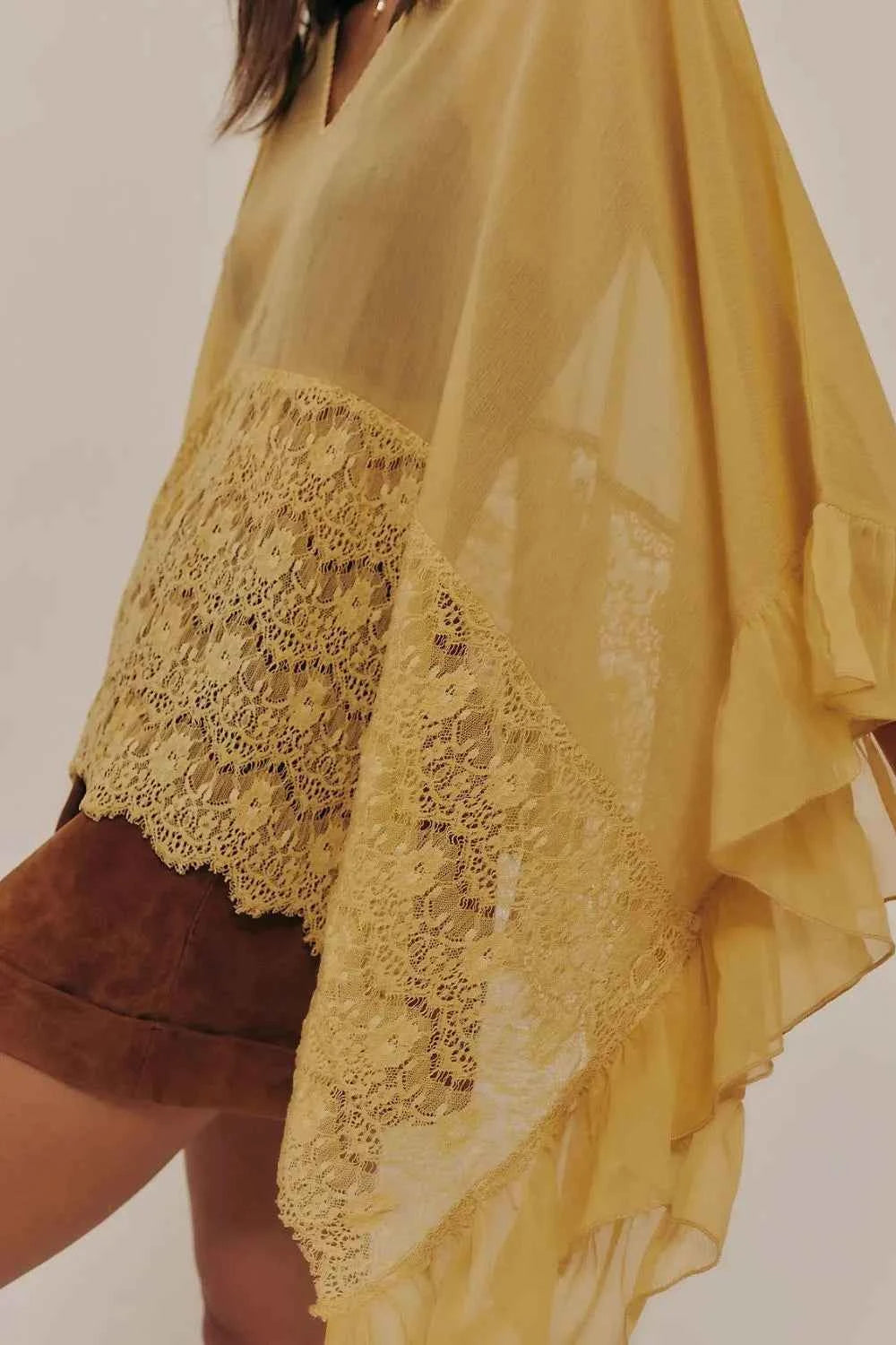 Lace Ruffle Long Sleeve Cover-Up