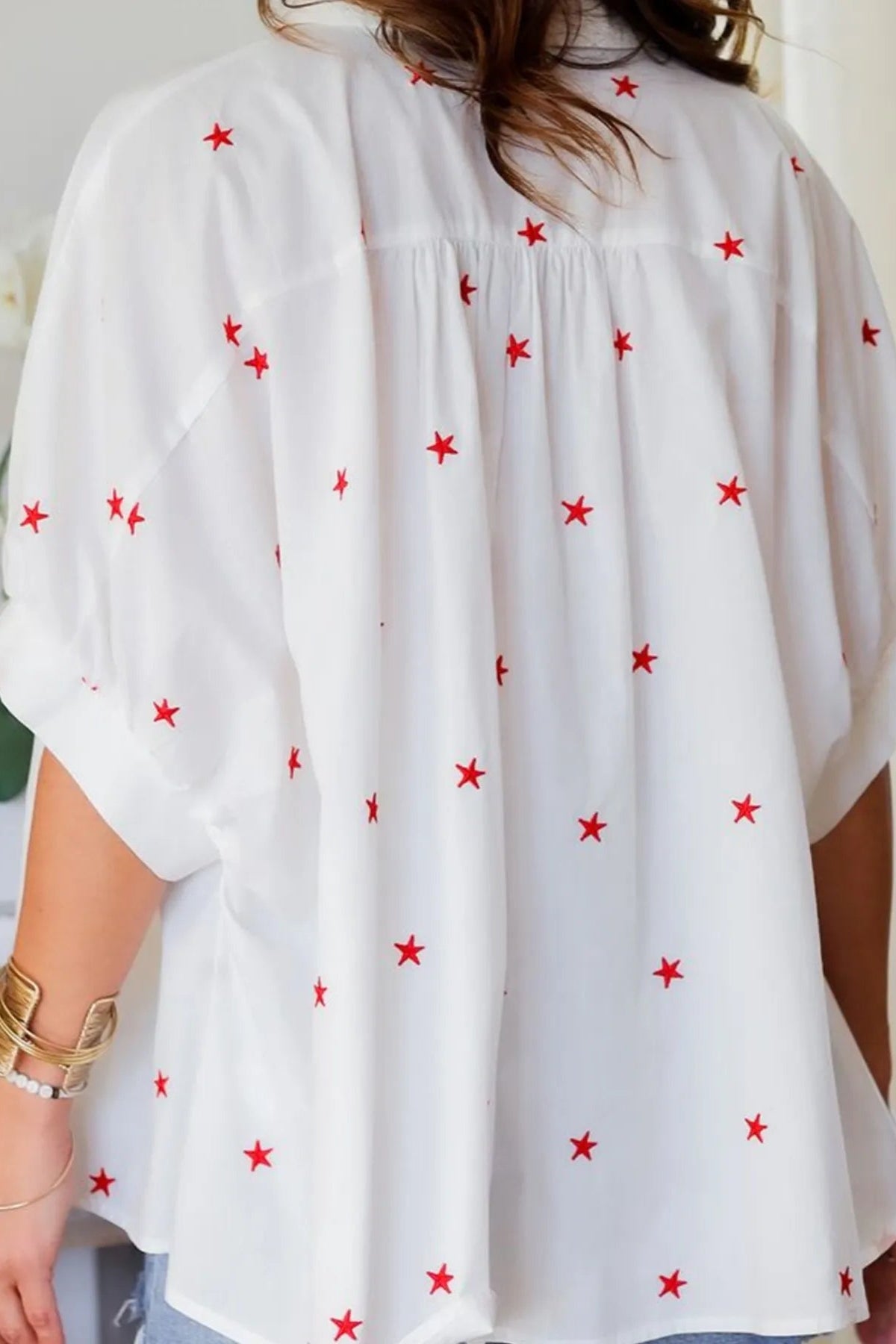 Star Print Puff Sleeve Button-Up Shirt - Love Classic 3