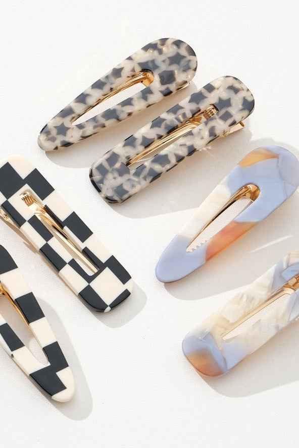 Gemma | Printed Barrette Hair Clip, Set of 2 - Love Classic