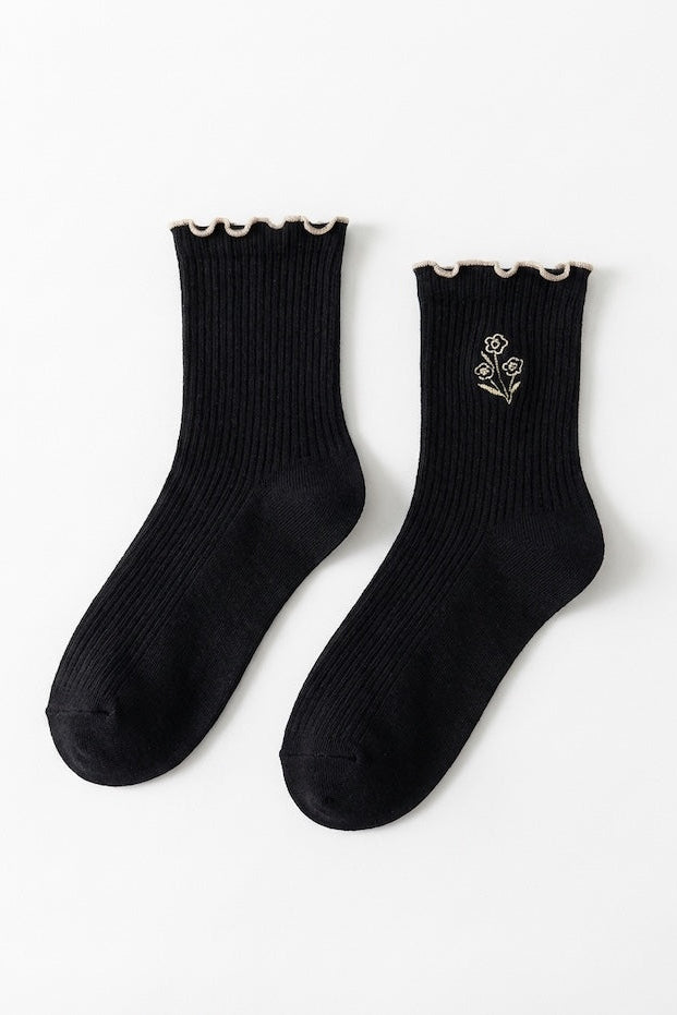 3-Pack Floral Bloom Ribbed Ruffle Crew Socks