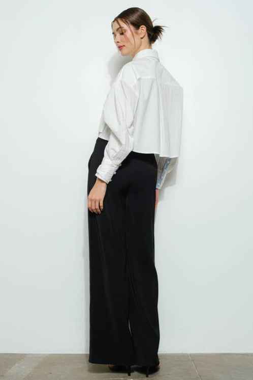 Bow Ribbon Cropped Button Up Shirt