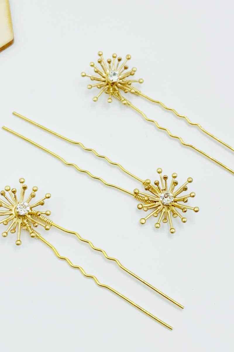 Sunburst Swarovski Hairpins - Set of Three
