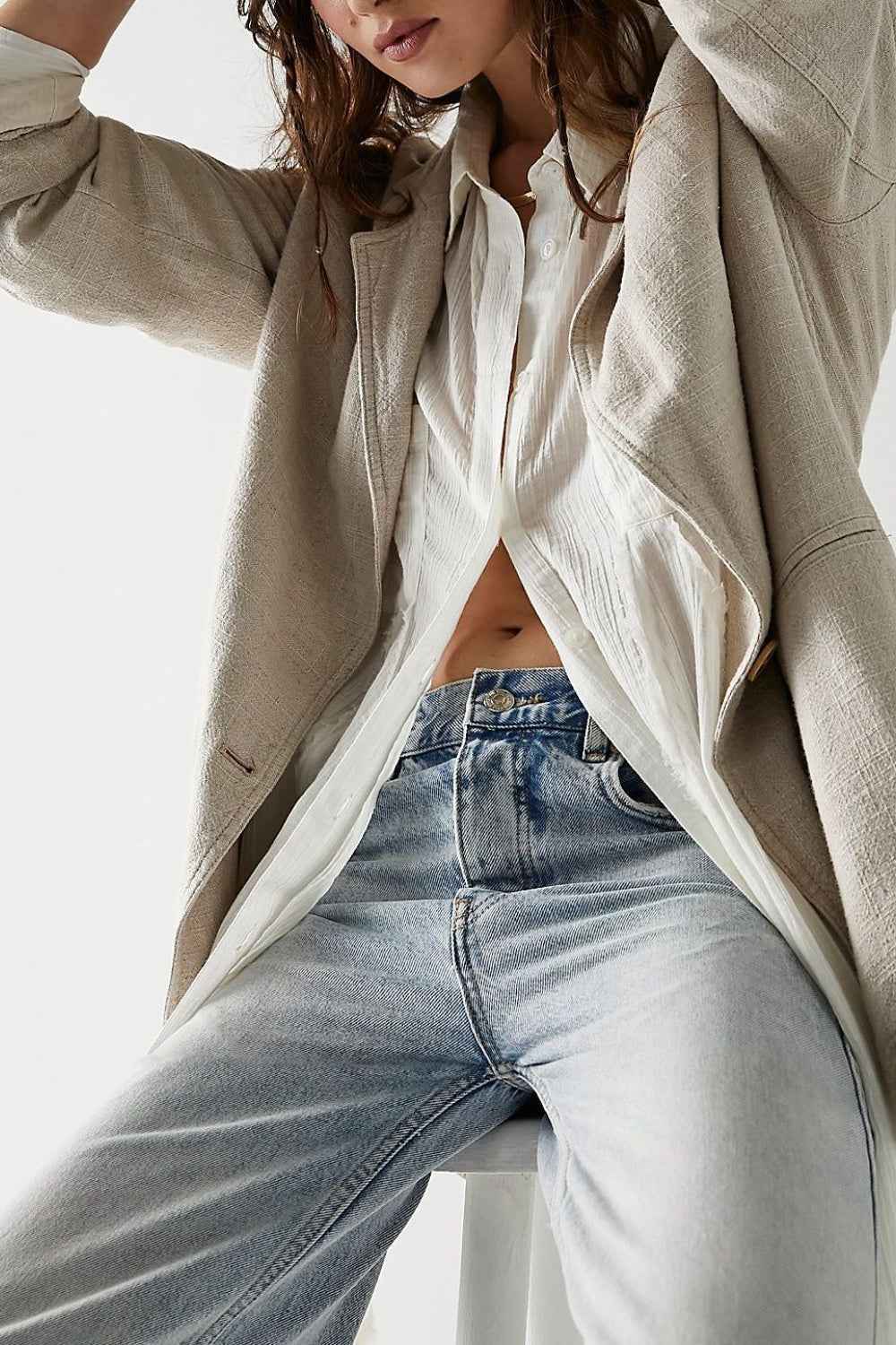 Button Up Sheer Longline Shirt