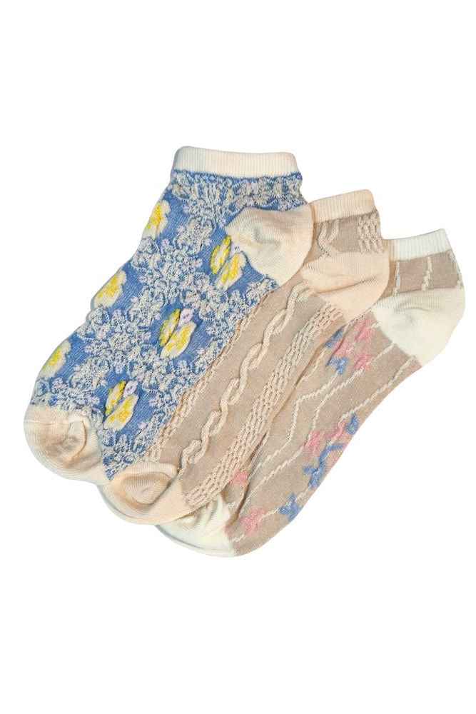 3-Pack Vintage Floral Cable Ankle Socks
