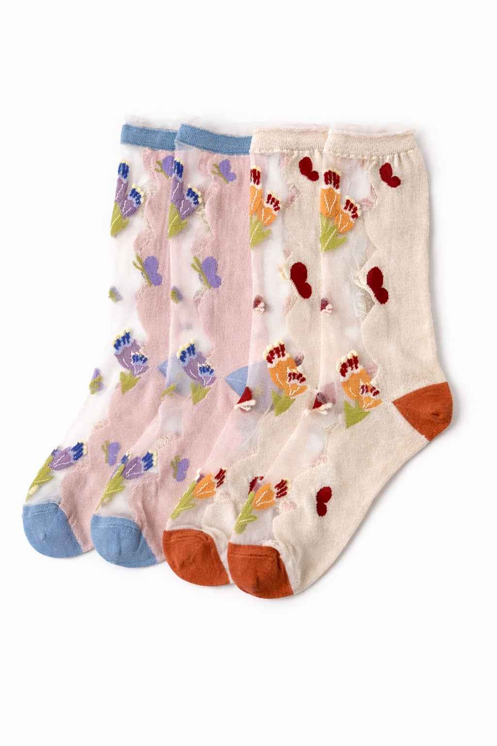 2-Pack Sheer Sunflower Jacquard Crew Socks