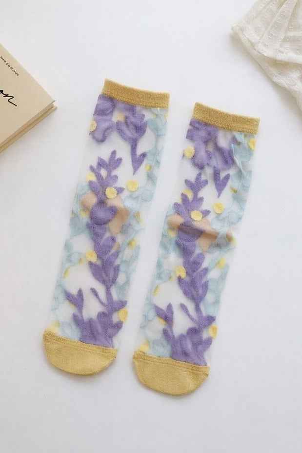 Floral Pattern Sheer Socks 4-Pack