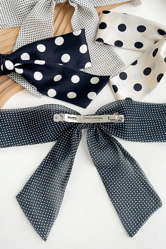 Polka Dot Ribbon Bow French Barrette Clips