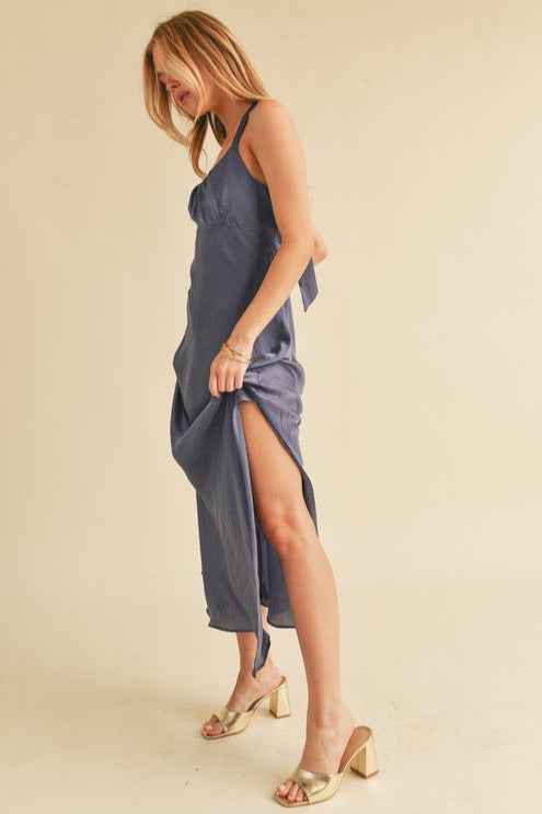 Ruched Side Slit Cutout Back Maxi Cami Dress - Love Classic 5