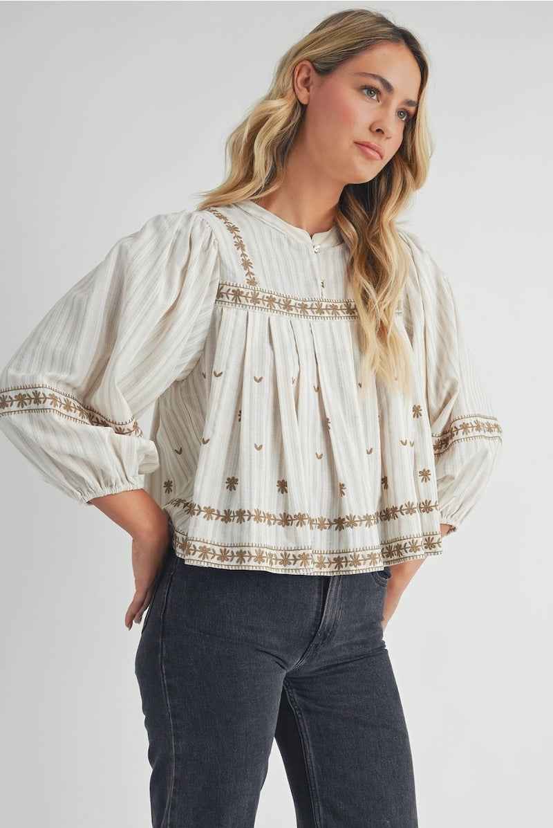 Embroidery Puff Long Sleeve Top