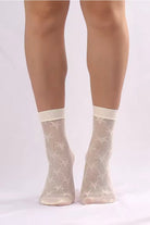 Stylish ivory mesh crew socks with star design for women