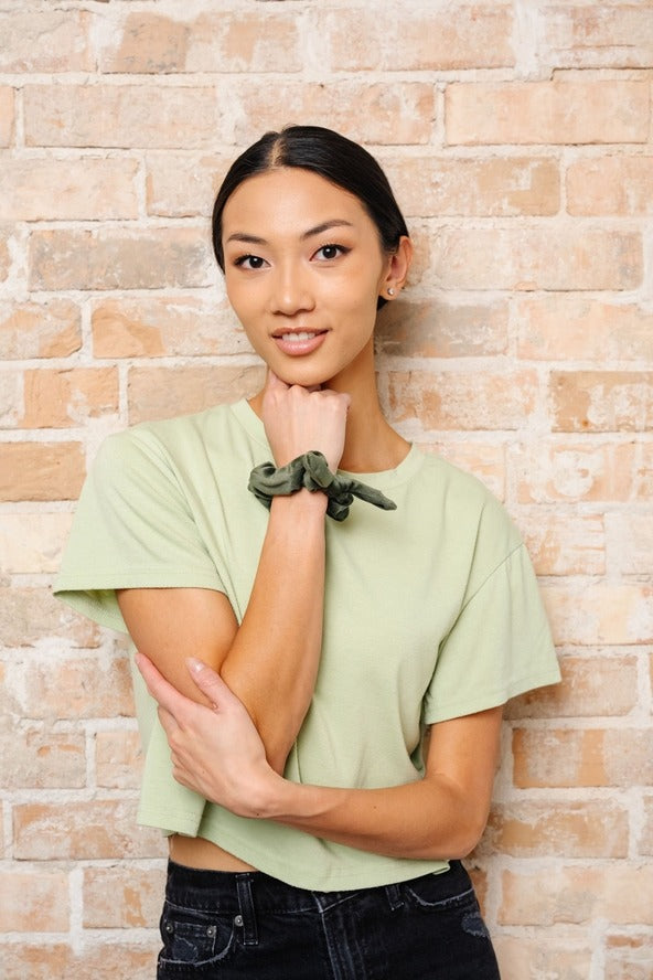 Olive Velvet Bow Scrunchie - Love Classic