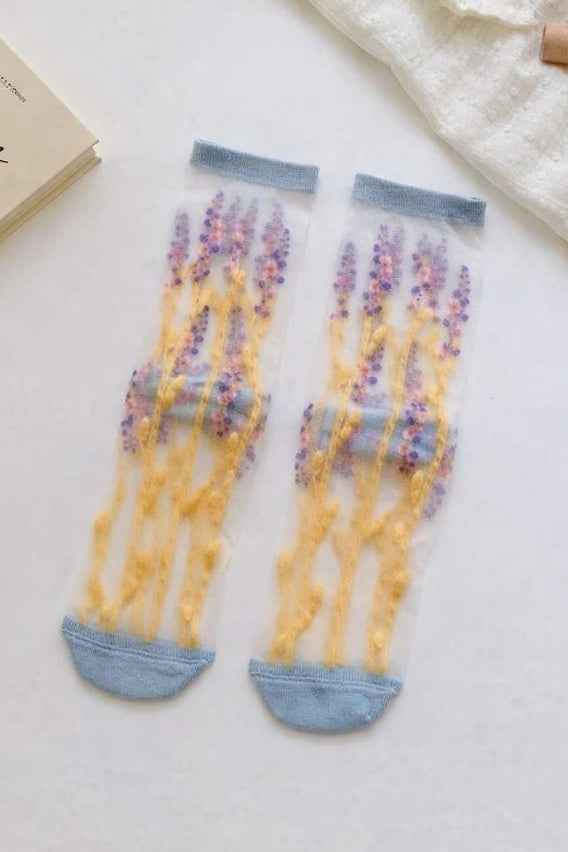 Floral Pattern Sheer Socks 4-Pack