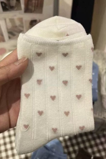 Ivory with Mauve Soft Allover Heart Crew Sock