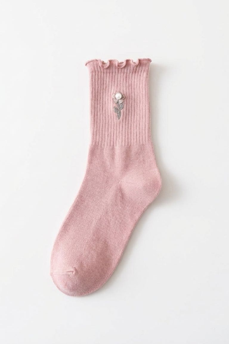Blush Pearl Rose Ruffle Crew Socks