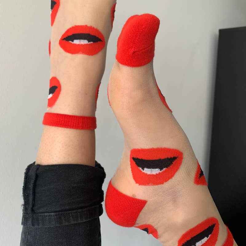 Sheer Socks with Lips